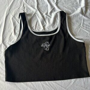 Ribbed Cropped Tank Top in Black with White Trimming